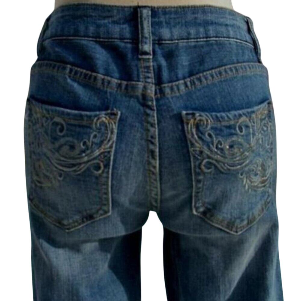 Cache Denim Metallic Embroidery Embellished Pockets Jean Pant Stretch $98 NWT